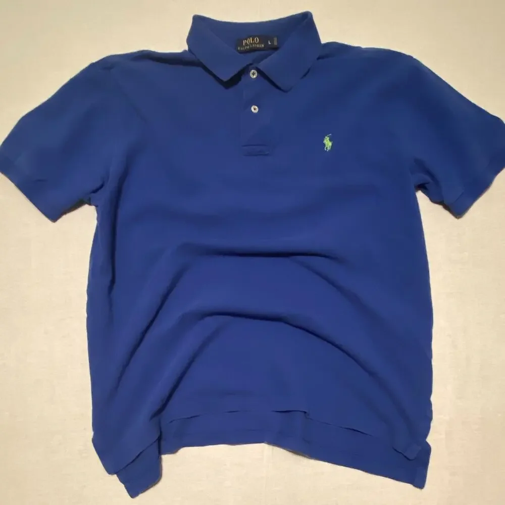 Polo Ralph Lauren Blue Solid Knit Polo Shirt Embroidered Logo Pony Men’s L